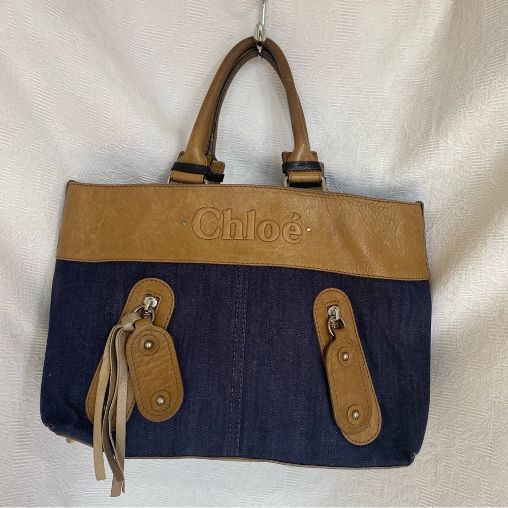 Chloe large leather and denim shoulder bag.